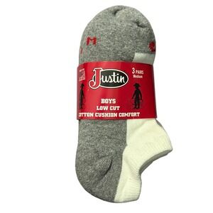 Justin Boys Low Cut Cotton Cushion Comfort Socks 3 Pairs Gray White Medium